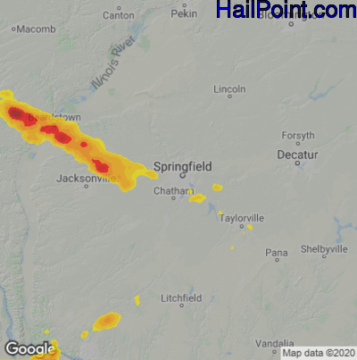 Hail Map for Springfield, IL Region on August 23, 2021