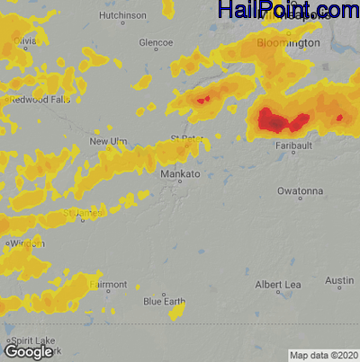 Hail Map for Mankato, MN Region on August 24, 2021