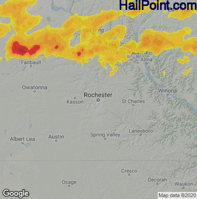 Hail Map for Rochester, MN Region on August 24, 2021