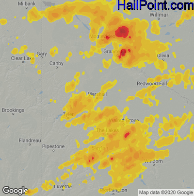 Hail Map for Marshall, MN Region on August 24, 2021