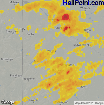Hail Map for Marshall, SD Region on August 24, 2021