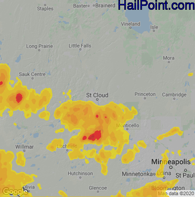 Hail Map for St Cloud, MN Region on August 24, 2021