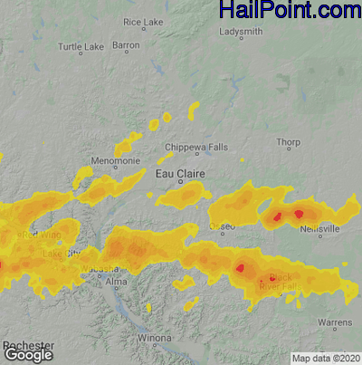 Hail Map for Eau Claire, WI Region on August 24, 2021
