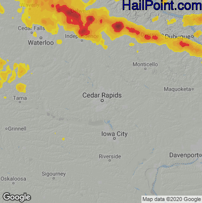 Hail Map for Cedar Rapids, IA Region on August 24, 2021