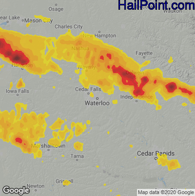 Hail Map for Waterloo, IA Region on August 24, 2021