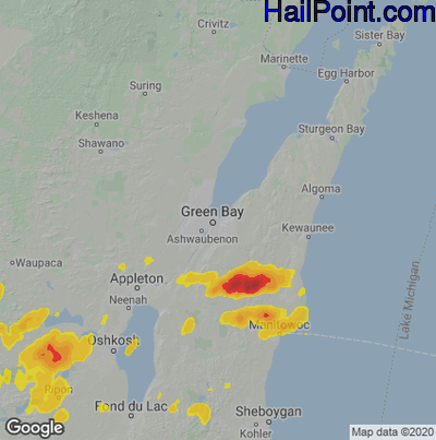 Hail Map for Green Bay, WI Region on August 24, 2021