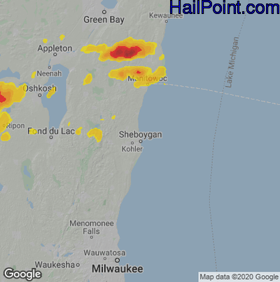 Hail Map for Sheboygan, WI Region on August 24, 2021