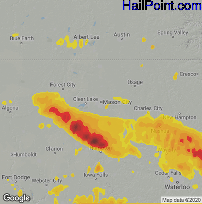 Hail Map for Mason City, IA Region on August 24, 2021