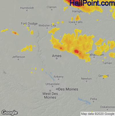 Hail Map for Ames, IA Region on August 24, 2021