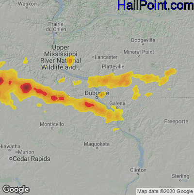 Hail Map for Dubuque, IA Region on August 24, 2021 