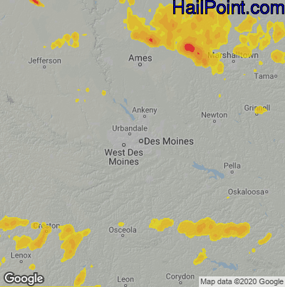 Hail Map for Des Moines, IA Region on August 24, 2021 