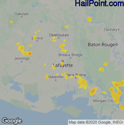 Hail Map for Lafayette, LA Region on August 24, 2021