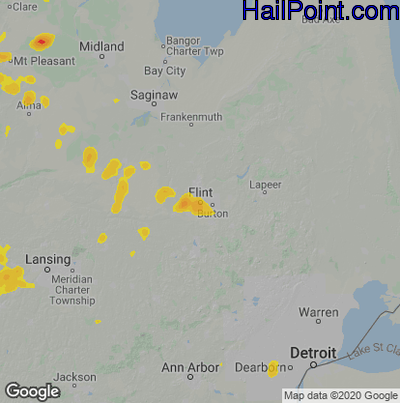 Hail Map for Flint, MI Region on August 24, 2021