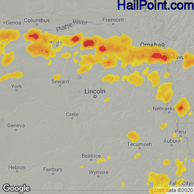 Hail Map for Lincoln, NE Region on August 25, 2021