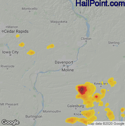 Hail Map for Davenport, IA Region on August 25, 2021 