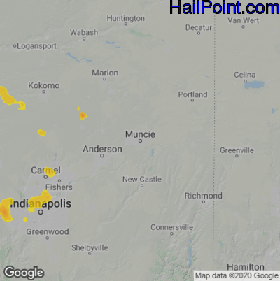 Hail Map for Muncie, IN Region on August 25, 2021