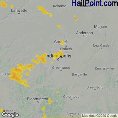 Hail Map for Indianapolis, IN Region on August 25, 2021