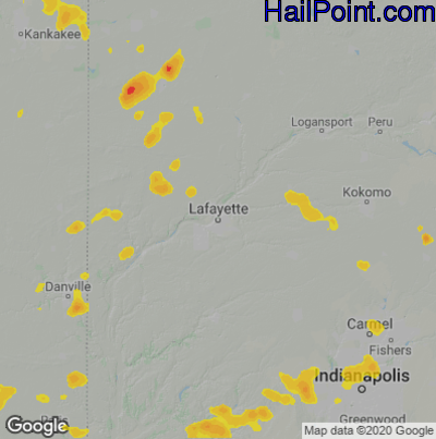 Hail Map for Layfette, IN Region on August 25, 2021