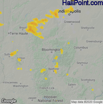Hail Map for Bloomington, IN Region on August 25, 2021
