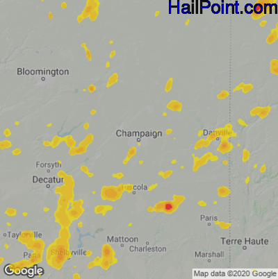 Hail Map for Champaign, IL Region on August 25, 2021
