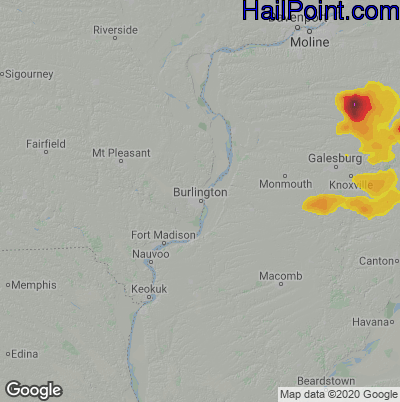 Hail Map for Burlington, IA Region on August 25, 2021