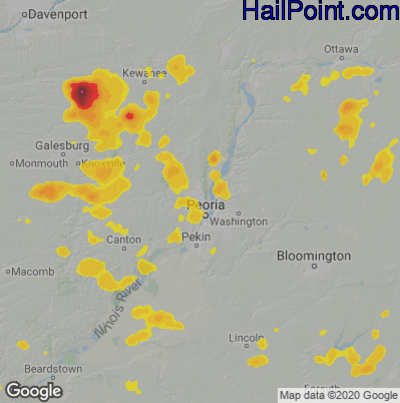 Hail Map for Peoria, IL Region on August 25, 2021