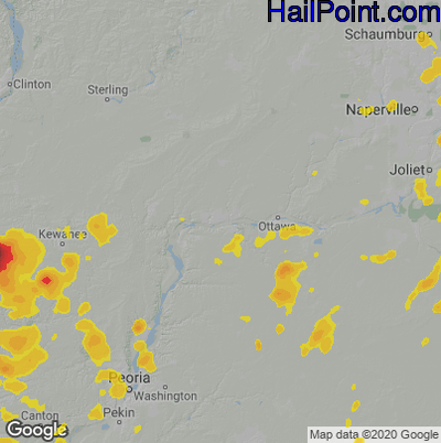 Hail Map for Peru, IL Region on August 25, 2021 