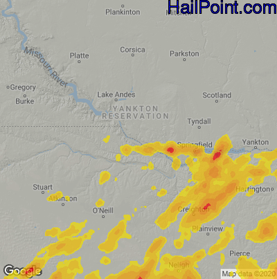 Hail Map for Grand Island, NE Region on August 25, 2021