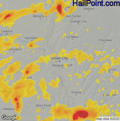 Hail Map for Sioux City, IA Region on August 25, 2021 