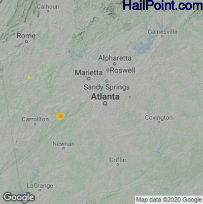 Hail Map for Atlanta, GA Region on August 25, 2021