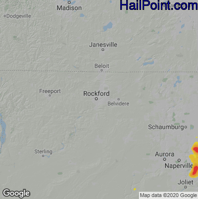 Hail Map for Rockford, IL Region on August 25, 2021