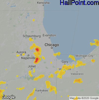 Hail Map for Chicago, IL Region on August 25, 2021 