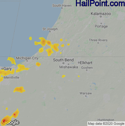 Hail Map for South Bend, IN Region on August 25, 2021