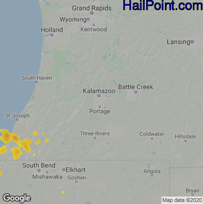 Hail Map for Kalamazoo, MI Region on August 26, 2021