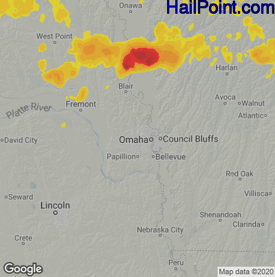 Hail Map for Omaha, NE Region on August 26, 2021 