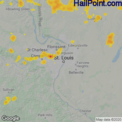 Hail Map for St. Louis, MO Region on August 26, 2021 