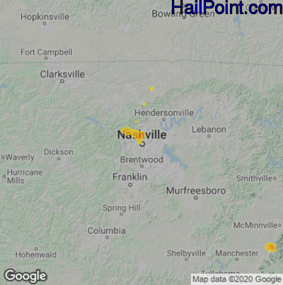 Hail Map for Nashville, TN Region on August 26, 2021