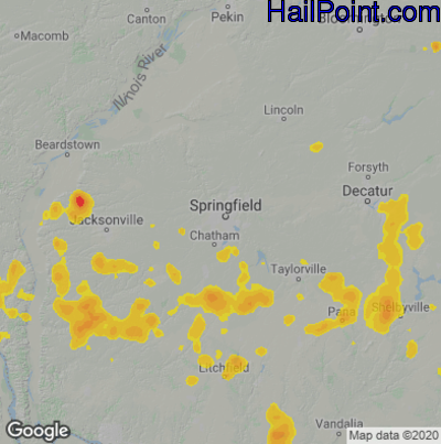 Hail Map for Springfield, IL Region on August 26, 2021