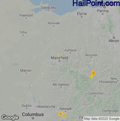 Hail Map for Mansfield, OH Region on August 26, 2021