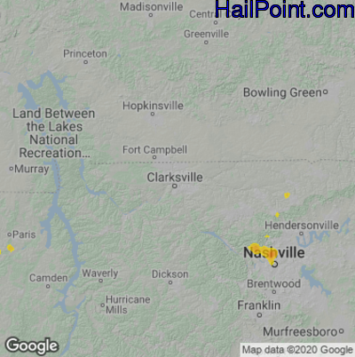 Hail Map for Clarksville, TN Region on August 26, 2021