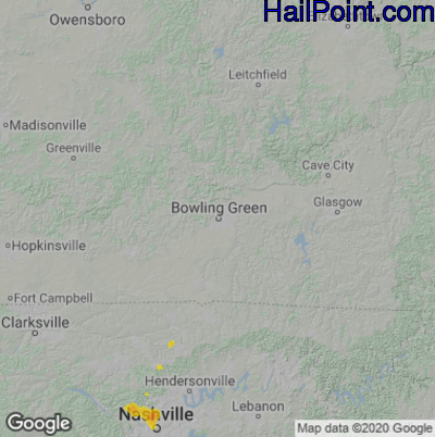 Hail Map for Bowling Green, KY Region on August 26, 2021