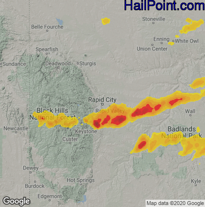 Hail Map for Rapid City, SD Region on August 27, 2021