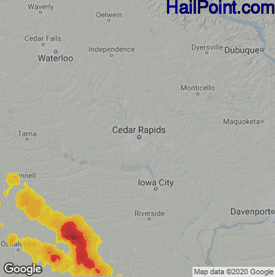 Hail Map for Cedar Rapids, IA Region on August 27, 2021