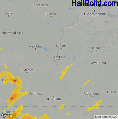 Hail Map for Mankato, MN Region on August 27, 2021