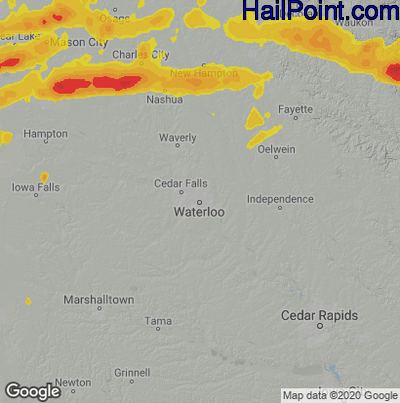 Hail Map for Waterloo, IA Region on August 27, 2021
