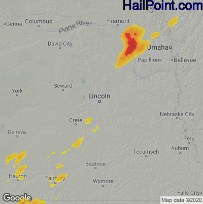 Hail Map for Lincoln, NE Region on August 27, 2021