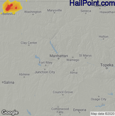 Hail Map for Mahhattan, KS Region on August 27, 2021