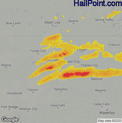Hail Map for Mason City, IA Region on August 27, 2021