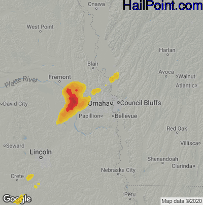 Hail Map for Omaha, NE Region on August 27, 2021
