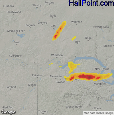 Hail Map for Williston, ND Region on August 27, 2021